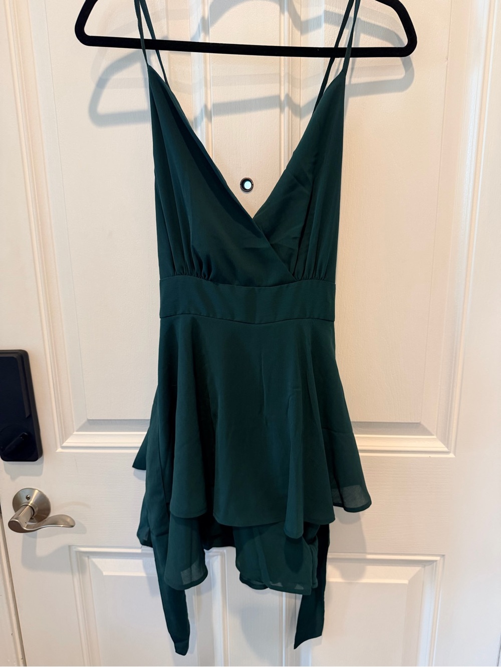 Forest Green Spaghetti Strap Tiered Mini Dress/Skort